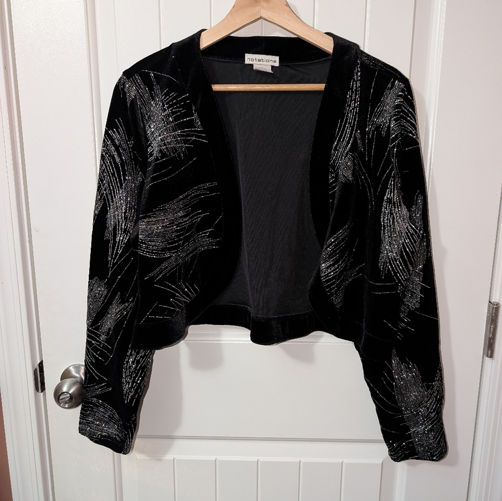 Vintage Notions Evening Velvet Bolero Women's Large Black/Silver